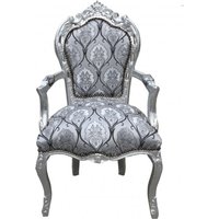 Casa Padrino Barock Esszimmer mit Armlehnen Silber-Schwarz Muster / Silber - Antik Stil Möbel