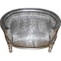 Casa Padrino Barock Hunde & Katzen Sofa in Silber - Hundesessel Sitz Hundebett Katzenbett Hund Katze Möbel