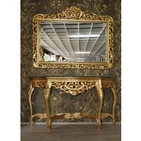 Riesige Casa Padrino Barock Spiegelkonsole Gold mit grüner Marmorplatte - Wohnzimmer Möbel Konsole mit Spiegel