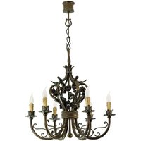 Casa Padrino Barock Schmiedeeisen Kronleuchter 6-Flammig Hängeleuchte Lüster Hängelampe Deckenlampe - Burg Schloss Leuchter