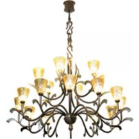 Casa Padrino Barock Schmiedeeisen Kronleuchter 18-Flammig Glas Hängeleuchte Lüster Hängelampe Deckenlampe - Burg Schloss Leuchter