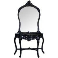 Casa Padrino Barock Spiegelkonsole Schwarz mit Marmorplatte - Spiegel Konsole - Schminkkonsole
