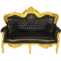 Casa Padrino Barock 2er Sofa Master Schwarz Lederoptik / Gold - Wohnzimmer Couch Möbel Lounge
