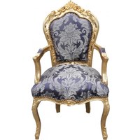 Casa Padrino Barock Esszimmer Stuhl Blau Muster / Gold mit Armlehnen - Limited Edition