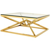 Casa Padrino Luxus Art Deco Designer Couchtisch Edelstahl Gold mit Glas 100 x 100 cm - Luxus Kollektion - Beistelltisch Hotel Möbel