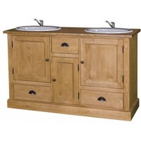 Casa Padrino Landhaus Stil Waschschrank Waschtisch inkl 2 Waschbecken mit vielen Fächern - Bad Schrank Massivholz