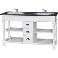 Casa Padrino Landhaus Stil Waschschrank Waschtisch inkl 2 Waschbecken mit Schubladen San Sebastian - Bad Schrank Massivholz