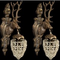 Casa Padrino Barock Wandleuchten Set Hirsch 1-Flammig Altgold Antik Stil - Wandlampe Wand Beleuchtung