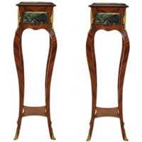 Casa Padrino Barock Säulen Set mit Marmorbesatz Mahagoni Braun - Beistelltisch Set - Säule (2 Stk)