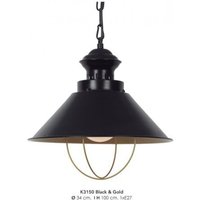 Casa Padrino Hängeleuchte Deckenleuchte Schwarz / Gold Industrial Design 34 cm Durchmesser - Industrie Lampe Leuchte Industrieleuchte