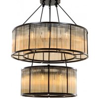 Casa Padrino Luxus Hängeleuchte Bronze Finish / Glas - Art Deco Restaurant - Hotel Lampe Leuchte