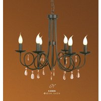 Casa Padrino Hängeleuchter Schwarz 6- armig mit Deko Kristallen - Barock Restaurant - Hotel Lampe Leuchte - Hängeleuchte Art Deco