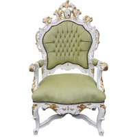 Casa Padrino Barock Luxus Thron Sessel Grün/Weiss/Gold - Unikat - Barock Möbel Thron Königssessel - Limited Edition