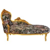 Casa Padrino Barock Chaiselongue Gobelin Muster / Gold - Möbel Lounge Liege Recamiere