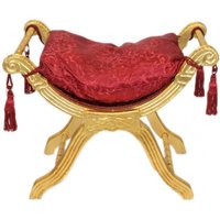 Casa Padrino Barock Sitzhocker - Kreuzhocker Bordeaux Muster / Gold - Antik Möbel