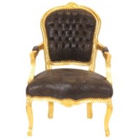 Casa Padrino Barock Salon Stuhl Braun Lederoptik / Gold - Möbel Antik Stil