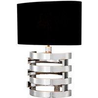 Casa Padrino Luxus Tischleuchte Edelstahl vernickelt / Lampenschirm Schwarz 50 x 35 cm - Leuchte - Luxury Collection