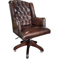 Casa Padrino Luxus Echtleder Chefsessel Büro Stuhl Dunkelbraun Drehstuhl Schreibtisch Stuhl - Chefbüro