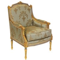 Casa Padrino Barock Lounge Thron Sessel Empire Jadegrün Muster / Gold - Ohren Sessel - Ohrensessel Tron Stuhl