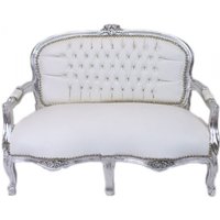 Casa Padrino Barock Kinder Sitzbank Weià Lederoptik / Silber Antik Stil Kinder Sofa