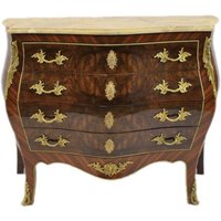 Casa Padrino Barock Kommode Braun mit cremefarbener Marmorplatte - Bombay Empire Kommode