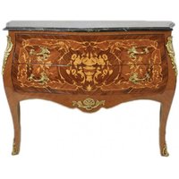 Casa Padrino Barock Kommode Braun mit grüner Marmorplatte 2 Schubladen - Empire Kommode