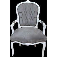 Casa Padrino Barock Salon Stuhl Grau / Weiss - Möbel Barockmöbel