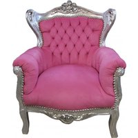 Casa Padrino Barock Kinder Sessel Rosa/ Silber- Barock Möbel