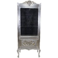 Casa Padrino Barock Vitrine Silber / Schwarz - Vitrinenschrank - Wohnzimmerschrank Glasvitrine