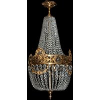 Casa Padrino Barock Hängeleuchte Glas Kristall / Gold - Höhe 90 cm, Durchmesser 40 cm - Decken Leuchte Antik Stil