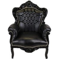 Casa Padrino Barock Sessel "King" Schwarz/Schwarz Lederoptik mit Bling Bling Glitzersteinen