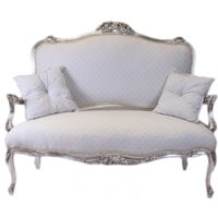 Casa Padrino Barock Weiss-Blau Muster / Silber - italienischer Stil - Barock Möbel