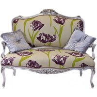 Casa Padrino Barock Creme Blumen Muster / Silber - italienischer Stil - Barock Möbel