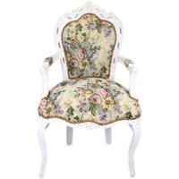 Casa Padrino Barock Esszimmer Stuhl mit Armlehnen Blumenmuster / Antik WeiÃ