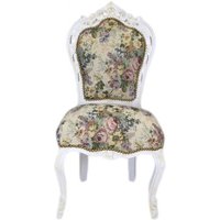 Casa Padrino Barock Esszimmer Stuhl Blumen Muster / Antik Weiss - Antik Stil Möbel