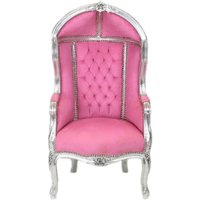 Casa Padrino Barock Kinder Thron Sessel Rosa / Silber - Ballon Sessel Barock Möbel