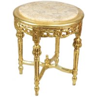 Casa Padrino Barock Beistelltisch mit cremefarbener Marmorplatte Rund Gold 50 x 45 cm Antik Stil - Telefon Blumen Tisch
