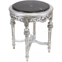 Casa Padrino Barock Beistelltisch mit schwarzer Marmorplatte Rund Silber 50 x 45 cm Antik Stil - Telefon Blumen Tisch