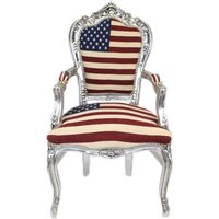 Casa Padrino Barock Esszimmer mit Armlehnen USA / Silber Antik Stil