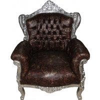Casa Padrino Barock Sessel Lord Braun/Silber Lederoptik mit Drachenmotiv - Antik Stil