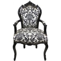 Casa Padrino Barock Esszimmer Stuhl Blumen Muster Schwarz / Weià mit Armlehnen