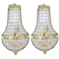 Casa Padrino Barock Wandleuchten Set Kristall Gold - Wandlampe Wand Beleuchtung