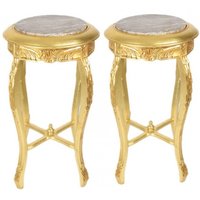 Casa Padrino Barock Beistelltisch mit cremefarbener Marmorplatte Rund Gold 50 x 35 cm Antik Stil - Telefon Blumen Tisch