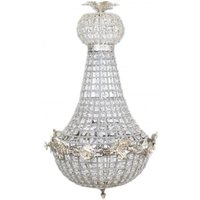 Casa Padrino Barock Kronleuchter Silber mit Glaskristallen 75 x 40 cm Antik Stil - Möbel Lüster Leuchter Hängeleuchte Hängelampe