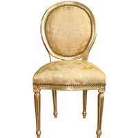 Casa Padrino Barock Esszimmer Stuhl Gold Blumenmuster / Gold Mod2 Rund