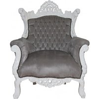 Casa Padrino Barock Sessel "Al Capone" Grau / Weiss - Antik Stil