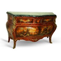 Casa Padrino Barock Kommode mit Marmorplatte Mahagoni Braun Stilleben mit goldenen Metallapplikationen 155 cm - Hotel Collection