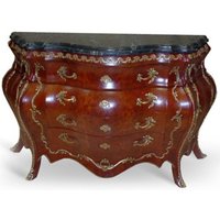 Casa Padrino Barock Kommode mit Marmorplatte Mahagoni Braun mit goldenen Metallapplikationen 158 cm - Hotel Collection