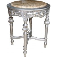 Casa Padrino Barock Beistelltisch mit Marmorplatte Rund Silber 52 x 45 cm Antik Stil - Telefon Blumen Tisch