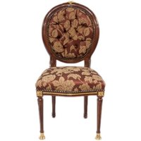 Casa Padrino Barock Luxus Esszimmer Medaillon Stuhl Bordeaux Muster / Mahagoni - Antik Stil - Möbel